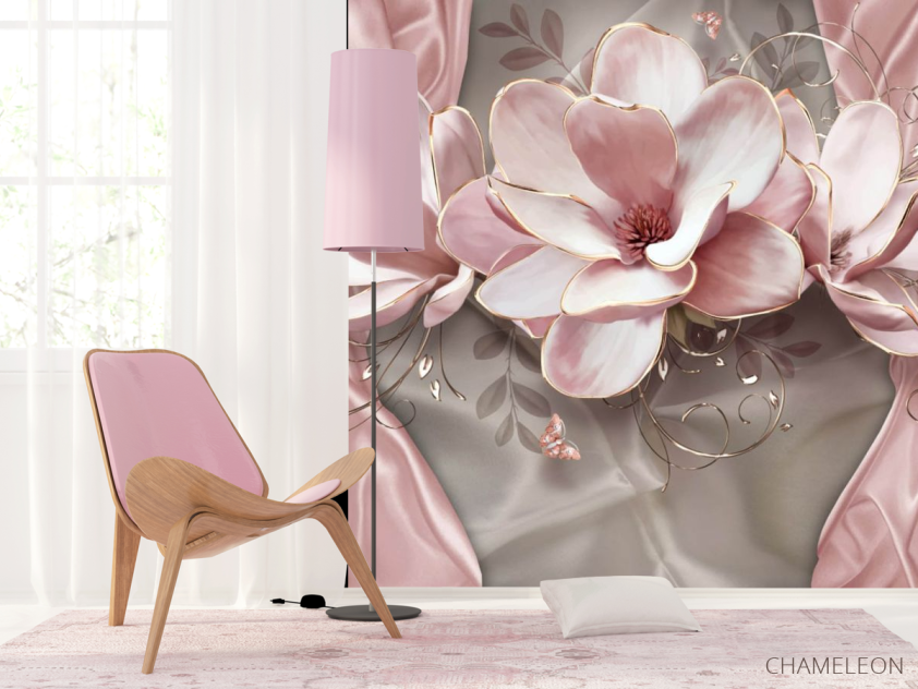 Фотошпалери рожеві 3Д квіти - 4