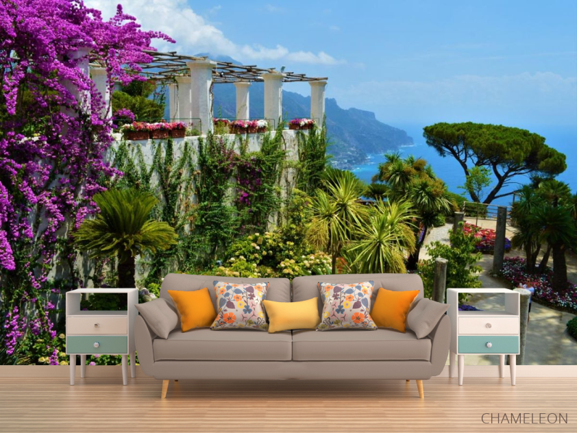 Фотообои вид на море из цветочного сада - 1