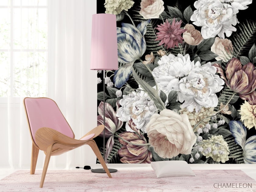 Фотошпалери Вінтажні квіти на чорному тлі - 4