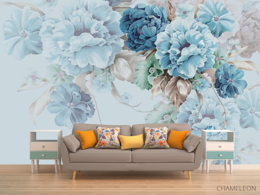 Фотообои Синие 3д цветы - 1