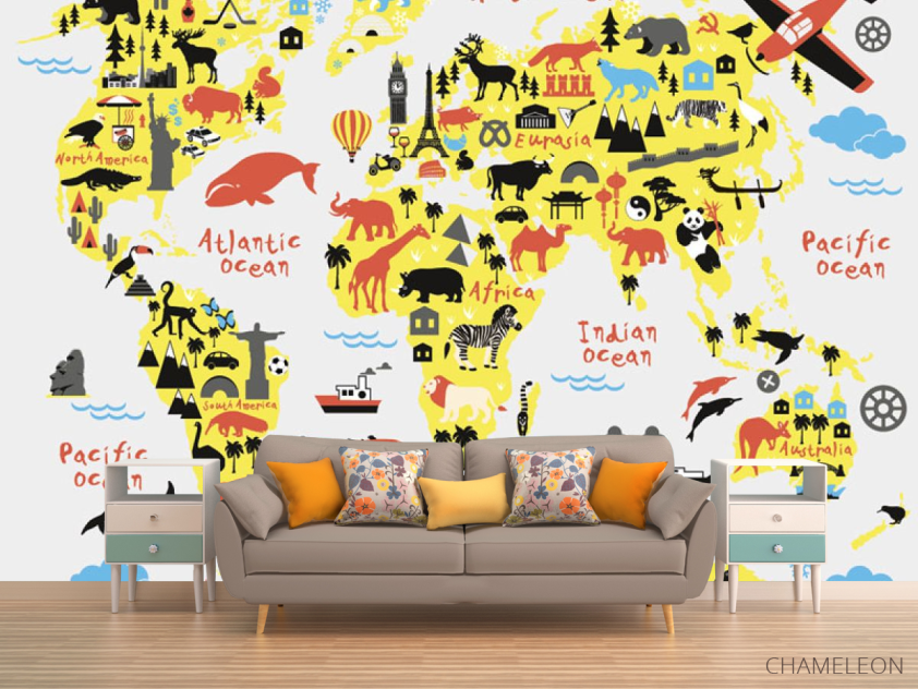 Фотообои Карта детская с животными - 1