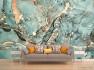 Фотообои Бирюзовый флюид с золотом - 1