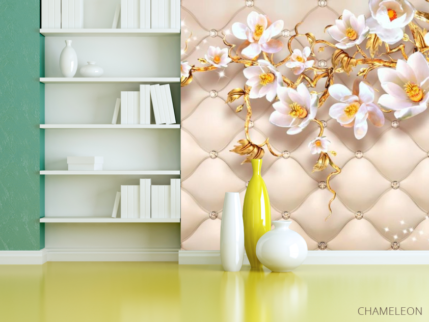 Фотошпалери Золоті 3d магнолії - 3