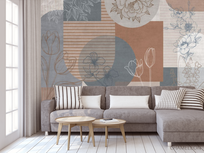 Фотообои Векторные цветы на фоне геомтерии. - 3