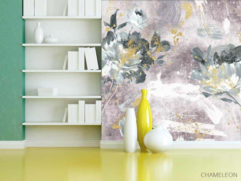 Фотошпалери дизайнерські квіти з золотом рожеві. - 3