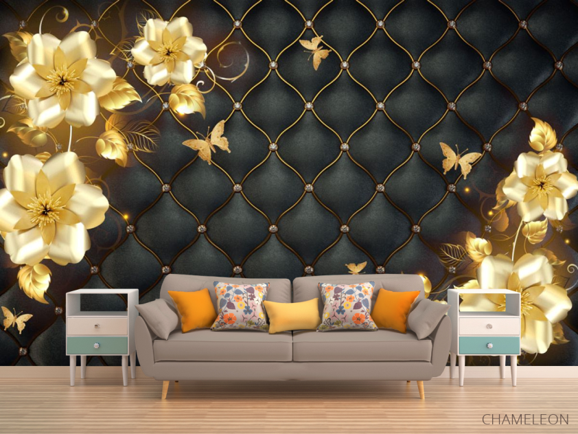 Фотообои 3д золотые цветы топлер - 1