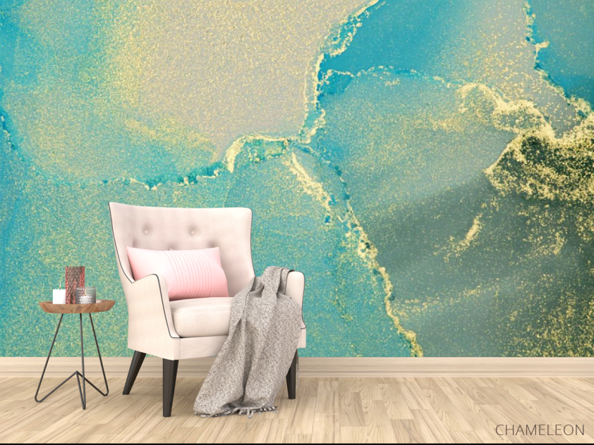 Фотообои Бирюзовый fluid art с золотом - 4