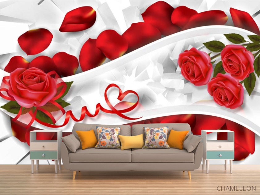 Фотообои Красные розы с лентами - 1