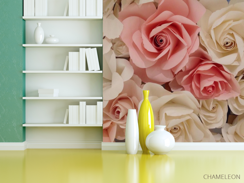 Фотошпалери білі і рожеві троянди з паперу - 3