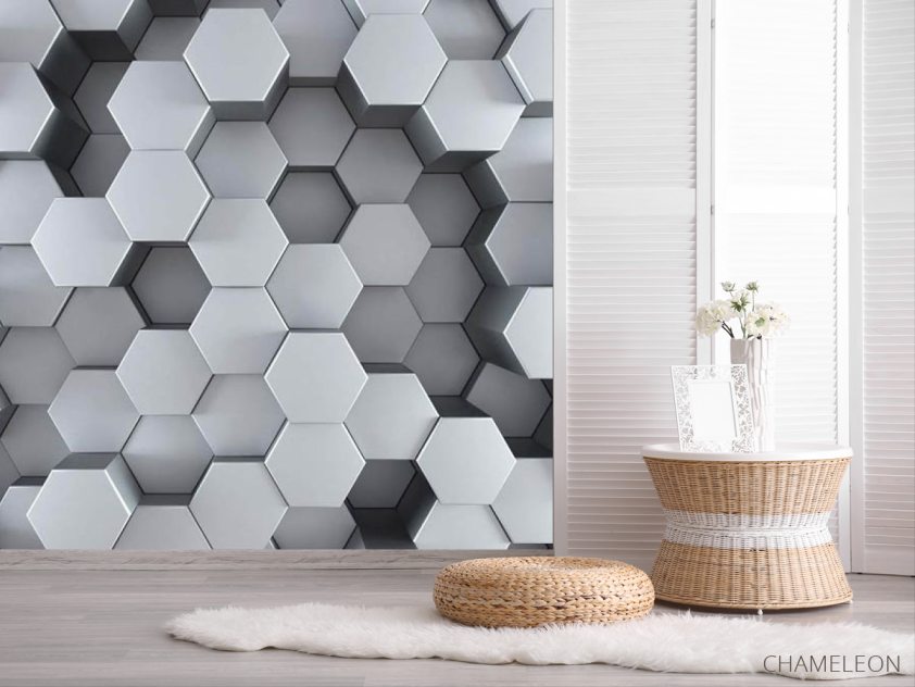 Фотошпалери сірі 3Д шестикутники - 2