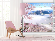 Фотошпалери вікно з видом на сакуру і гори - 4