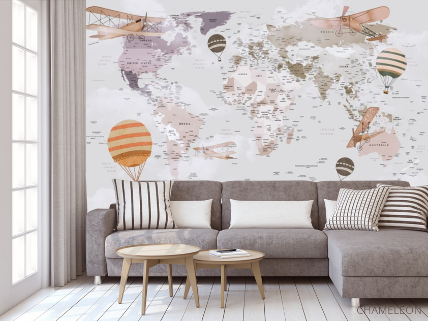Фотообои Бежевая карта детская - 3