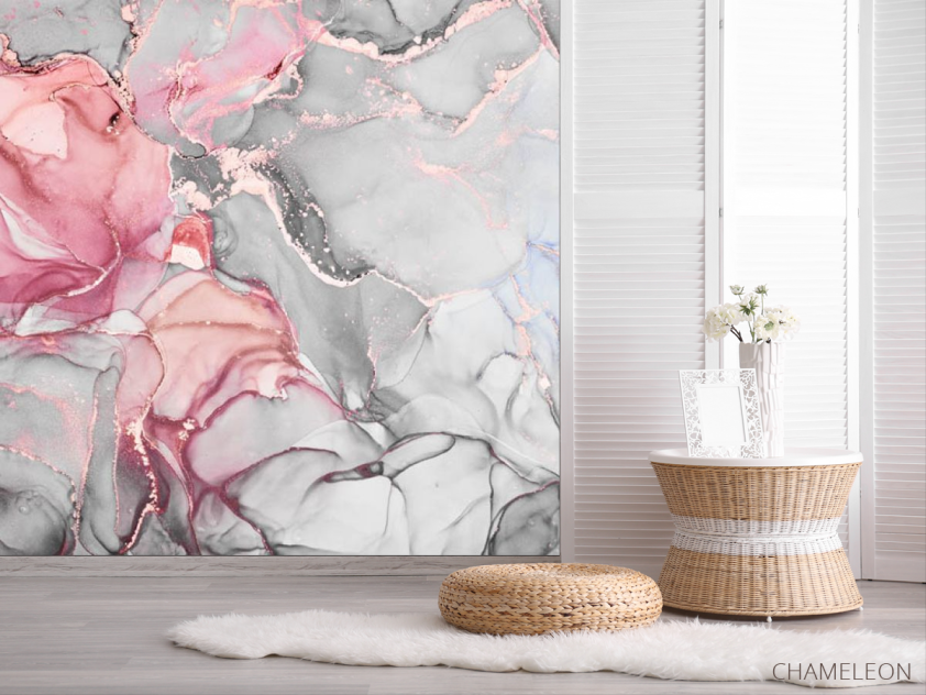 Фотошпалери сіро-рожевий fluid art - 2