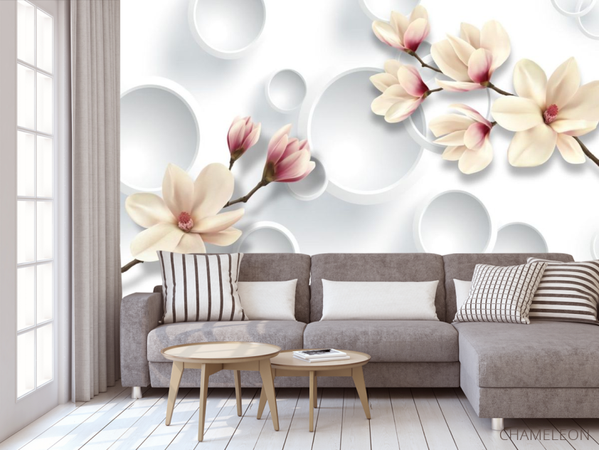 Фотообои Магнолия и 3д круги - 3