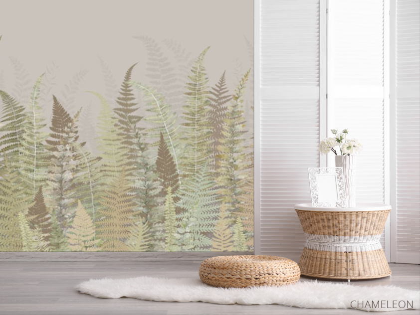 Фотошпалери листя папороті зелено бежевий відтінок - 2