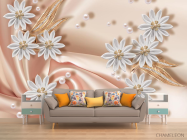 Фотообои белые цветы брошки на ткани - 1