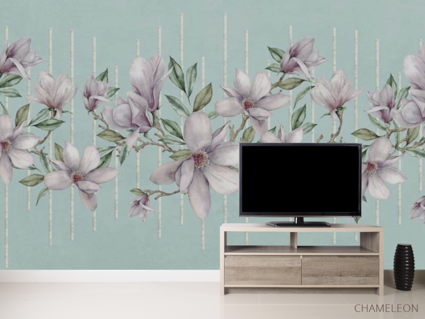 Фотообои Магнолии на фоне бирюзы - 2