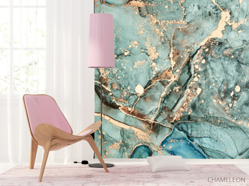 Фотошпалери Бірюзовий флюїд з золотом - 4