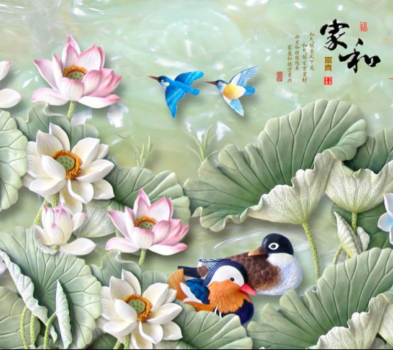 Фотообои Китайская лепка с лотосами 20013