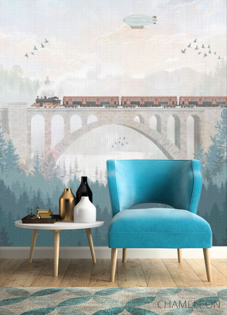 Фотообои Поезд на мосту в детскую - 4