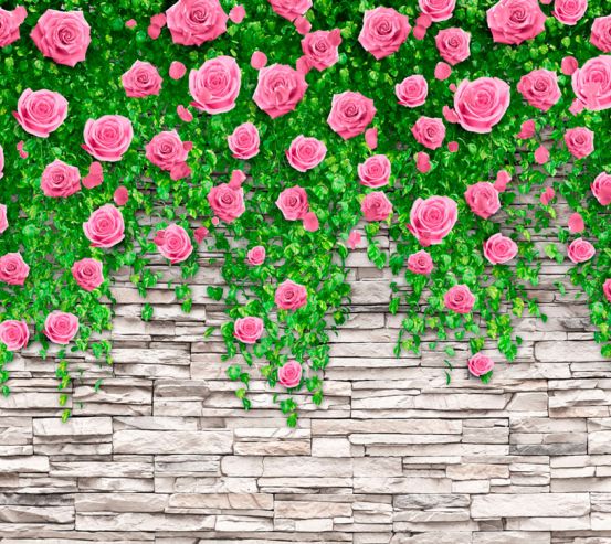 Фотообои Каменная стена с розами 20110