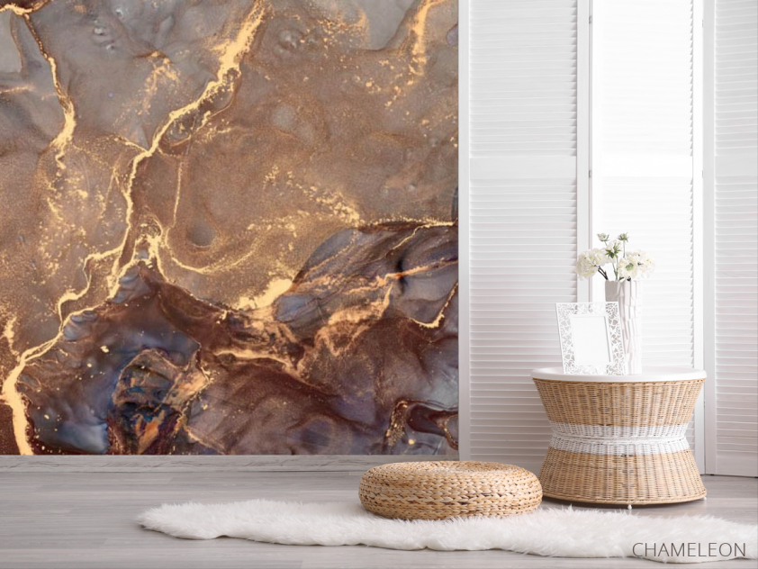 Фотошпалери Золотий fluid art з коричневим - 2