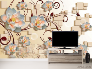 Фотообои Цветы 3d и квадраты - 2