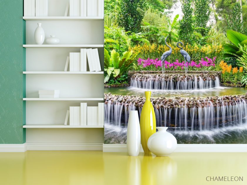 Фотошпалери фонтан з чаплями - 3