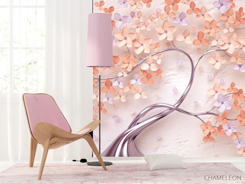 Фотошпалери 3д дерево персикового кольору - 4