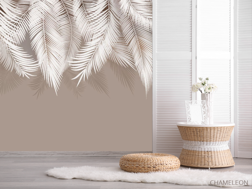 Фотошпалери бежеві листя на стіну - 2