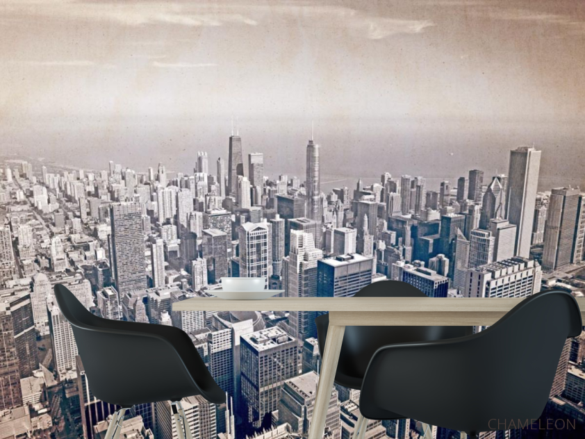 Фотошпалери мегаполіс над океаном стара папір - 1