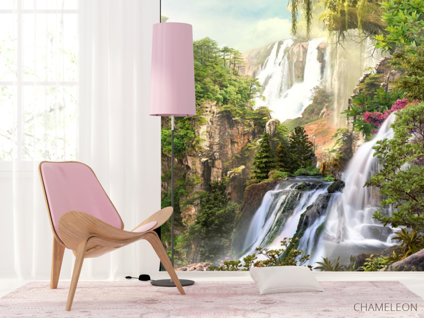 Фотошпалери два водоспаду на скелі - 4