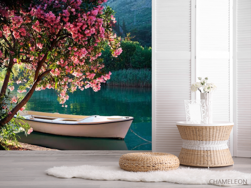 Фотошпалери Човен, берег, квіти - 2
