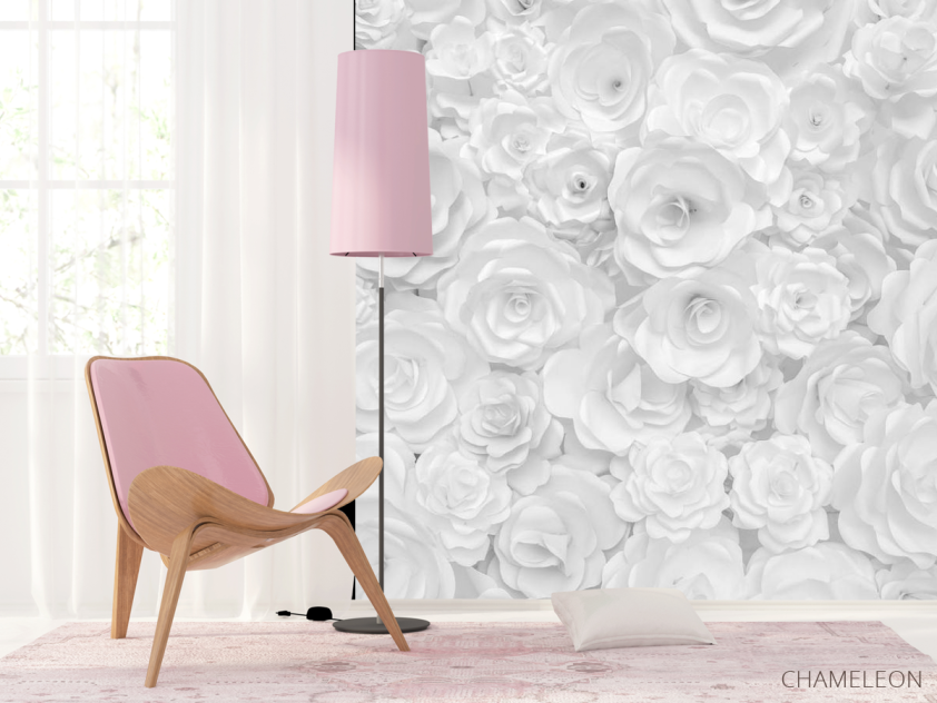 Фотошпалери Біла стіна з паперових квітів - 4