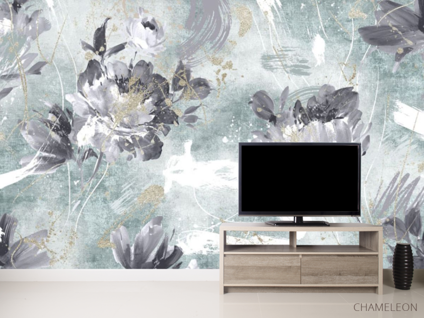 Фотообои Дизайнерские цветы с бирюзовым золотом. - 2