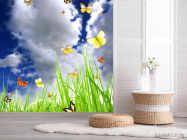 Фотошпалери небо з метеликами над травою - 2