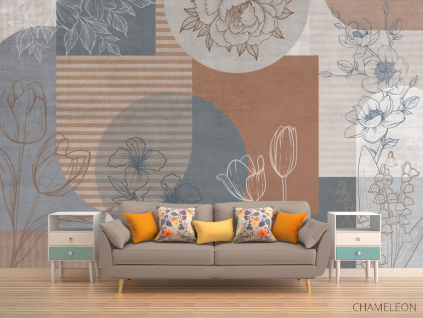 Фотообои Векторные цветы на фоне геомтерии. - 1