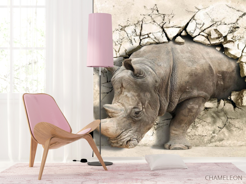 Фотошпалери носоріг виходить зі стіни - 4