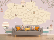 Фотообои Розовая карта Украины в комнате девочки - 1