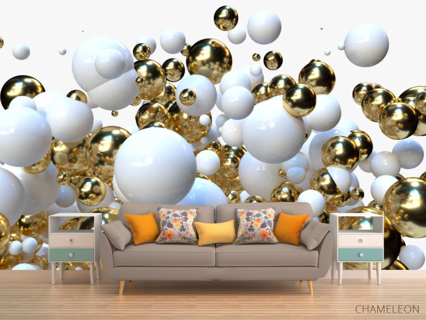 Фотообои Бело-золотые 3д шары - 1