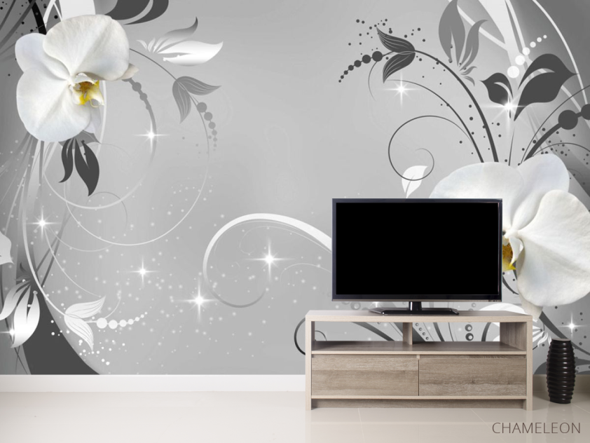 Фотообои Белые орхидеи на сером фоне - 2