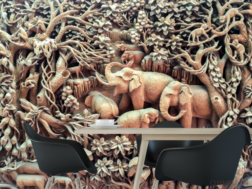 Фотошпалери дерев'яні слони - 1