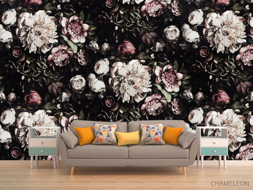 Фотообои Классические цветы на черном фоне - 1