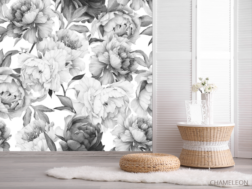 Фотошпалери чорно-білі півонії - 2