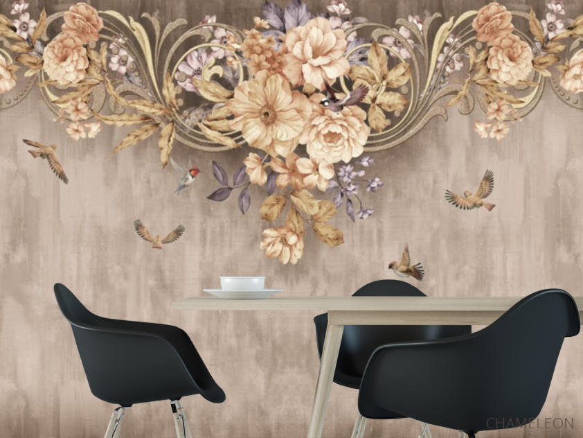 Фотошпалери коричневі квіти під стелею - 1