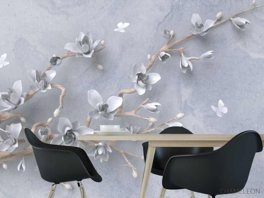 Фотошпалери гілка з квітами 3д - 1