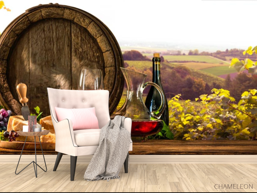 Фотообои бочка, сыр и вино - 4