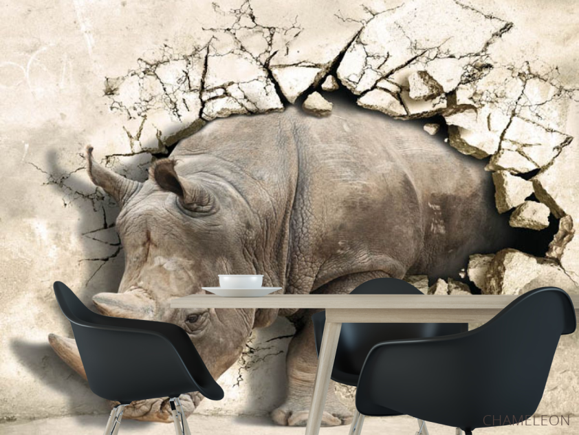 Фотошпалери носоріг виходить зі стіни - 1