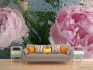 Фотообои Розовые пионы с каплями дождя - 1